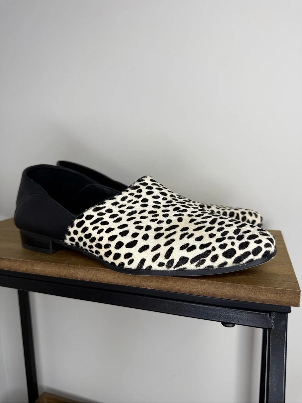 Clarks Pure Tone shoes in a black and white snow leopard print